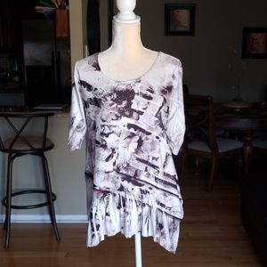 Style and Co Brown and Cream Jeweled Top